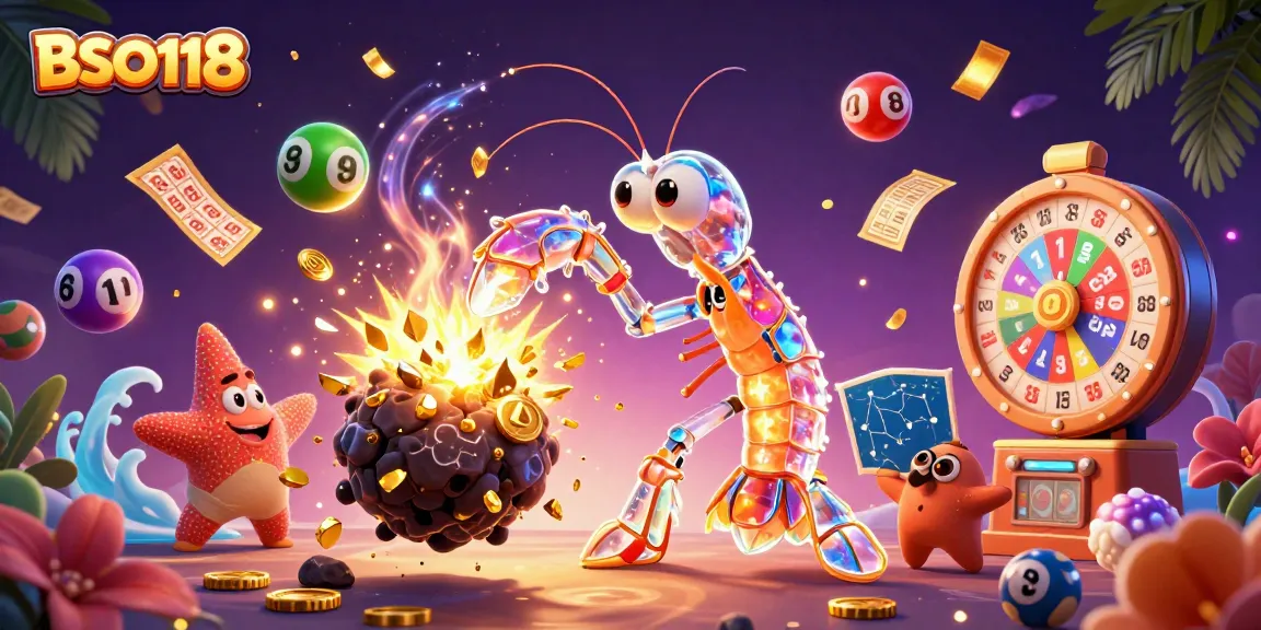 Experience the excitement of BSO118's dynamic lottery scene with vibrant floating elements and winning strategies.