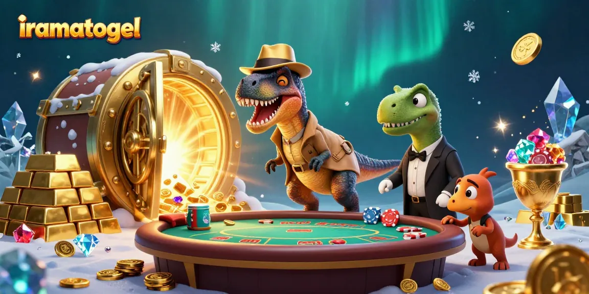 Experience iramatogel fun with cartoon dinosaurs at a blackjack table amid treasures.