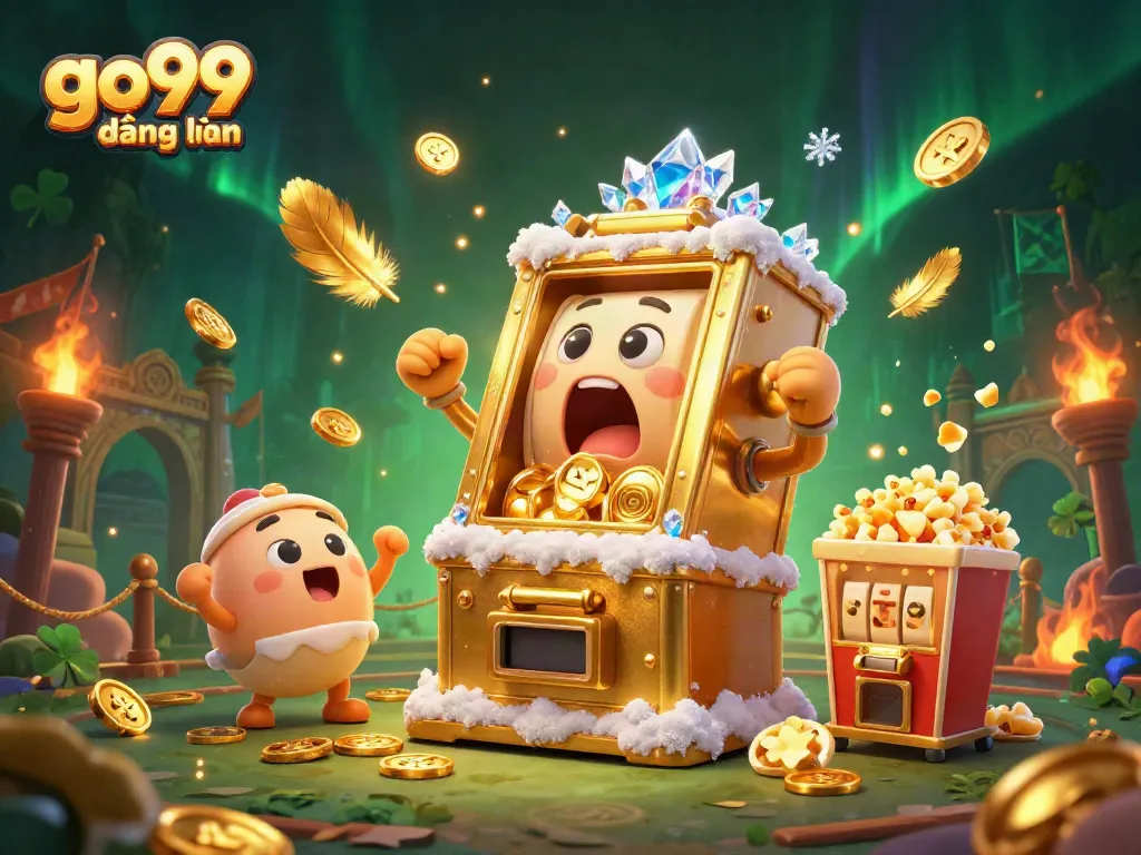 Engaging go99 đăng nhập with excited slot machines celebrating a jackpot in a vibrant casino scene.