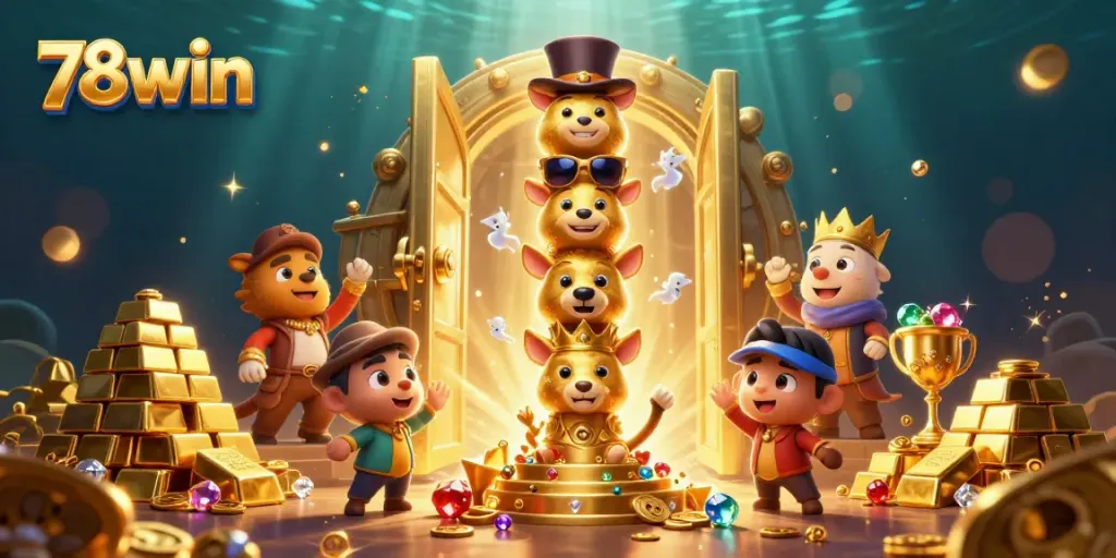 Engage with 78win's vibrant casino experience featuring a golden totem and treasure scene.