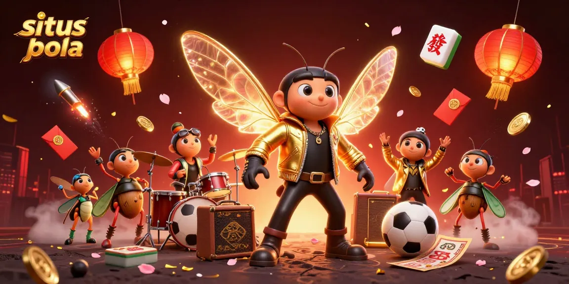 Engage in situs judi bola with a vibrant 3D illustration of rock star characters amidst sports elements.