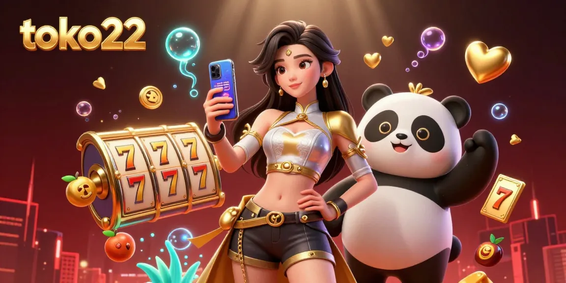 Engage with the thrilling action of toko22 slots in an illustrated scene showcasing vibrant casino elements.