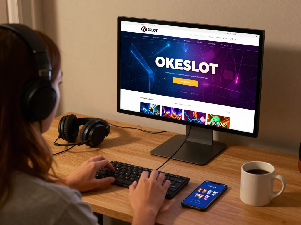 Engaging scene showcasing a player enjoying OKESLOT online slots on a cozy gaming setup.