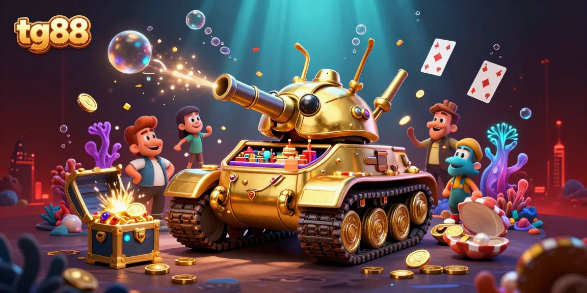 Experience the excitement of tg88 with a vibrant 3D casino scene filled with treasures and games.