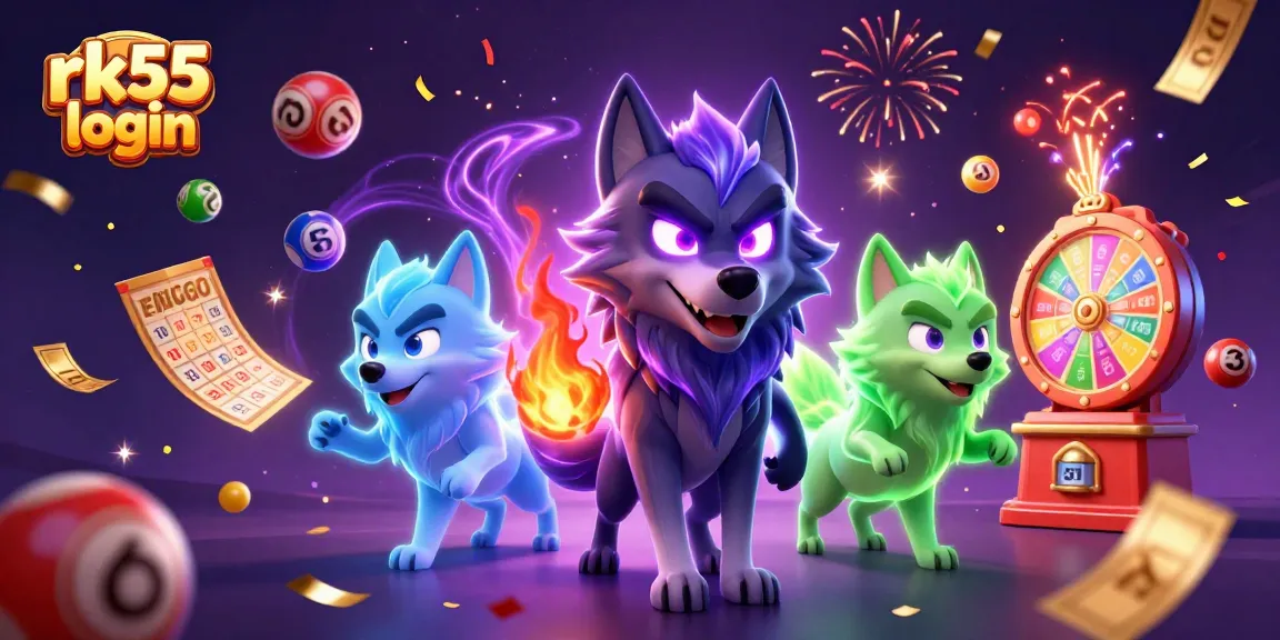 Engage in the rk55 login experience with vibrant lottery elements and ghostly wolves in a dazzling casino scene.