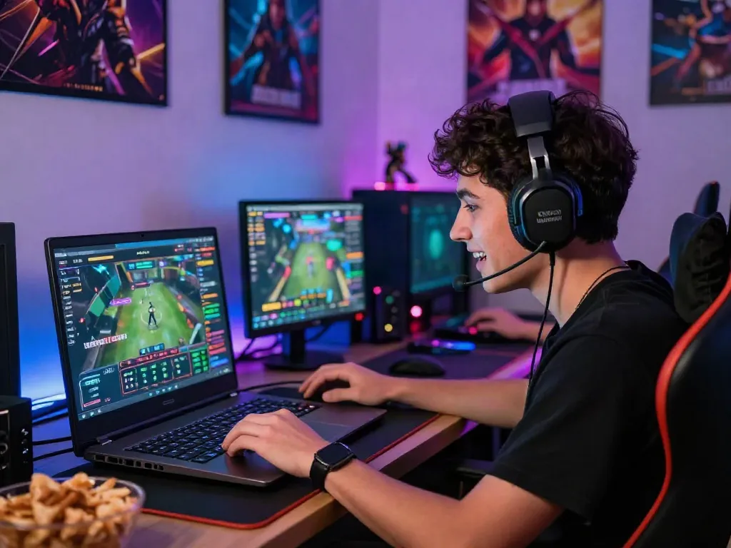 Engaged player on unsurtoto platform in an illuminated gaming room.