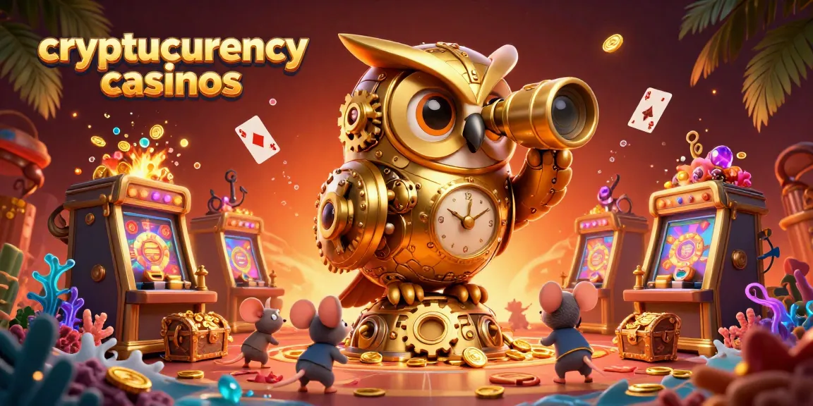 Experience the thrill of cryptocurrency casinos with 3D cartoon characters exploring a vibrant gaming floor.