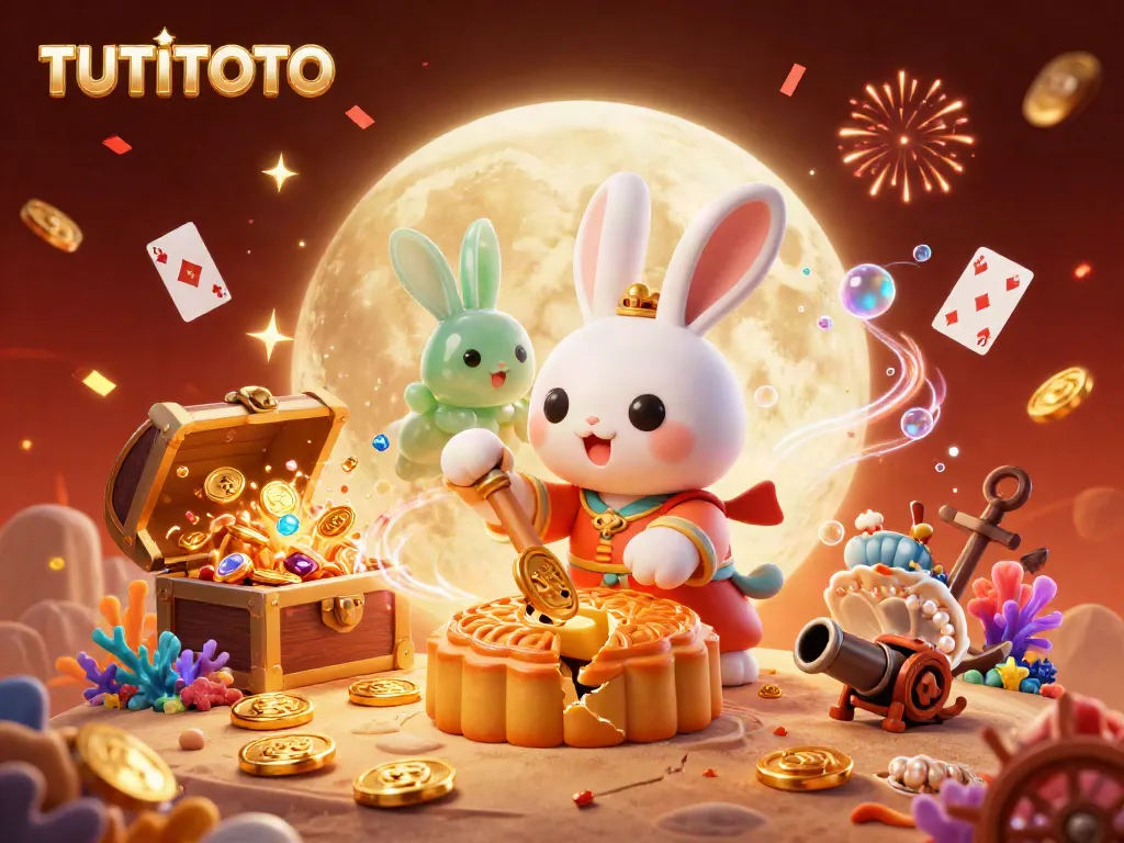 TUTITOTO captures an exciting scene of a folklore-inspired moon rabbit and jade companion amidst a vibrant casino atmosphere.