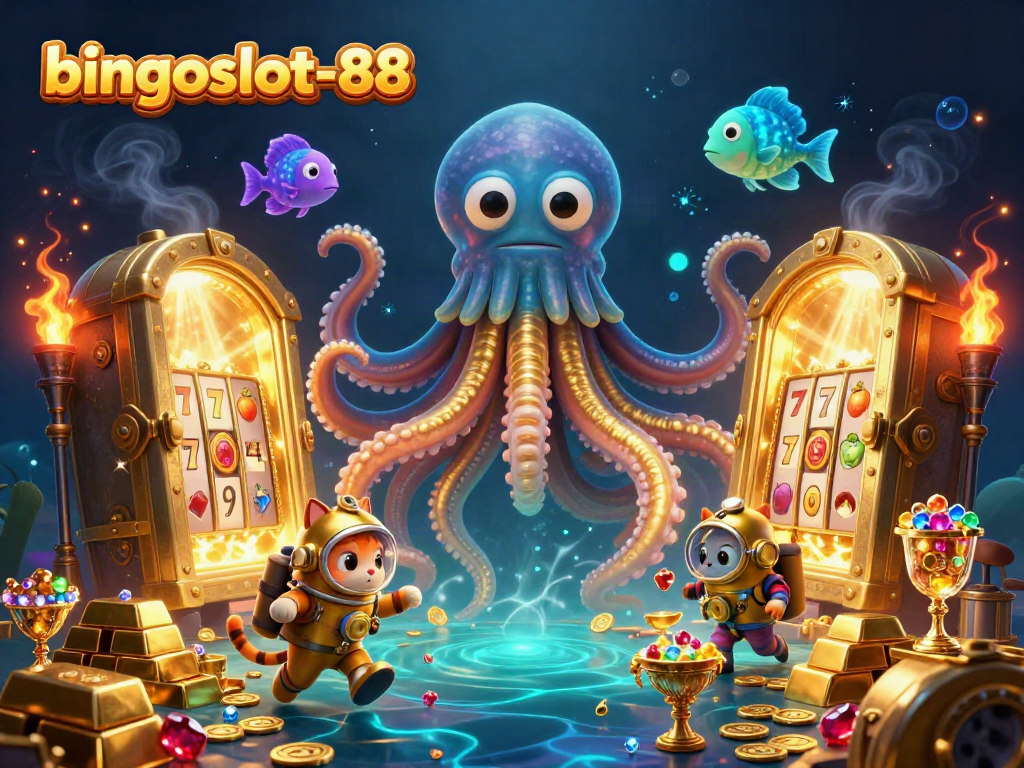 Menangkan permainan slot di bingoslot-88 dengan ilustrasi menarik kapal kraken dan harta karun.