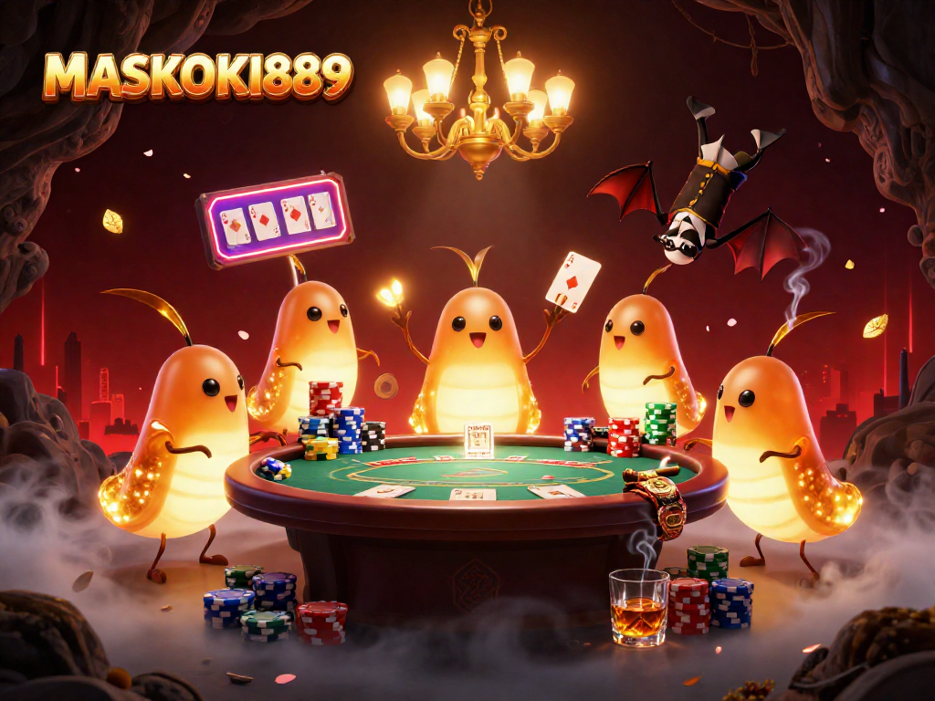 Experience the vibrant MASKOKI889 cave casino, illuminated by glowing glowworms, with intense poker action.