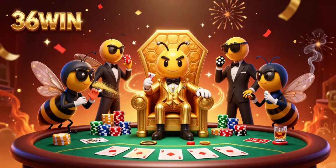 Engage in thrilling gameplay with 36WIN at the vibrant poker table with festive casino characters.