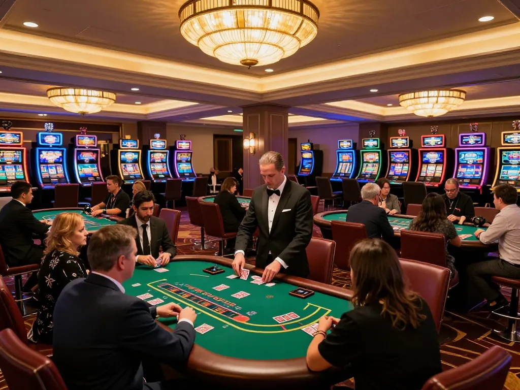B52CLUB vibrant casino scene with players engaged in blackjack under elegant lighting