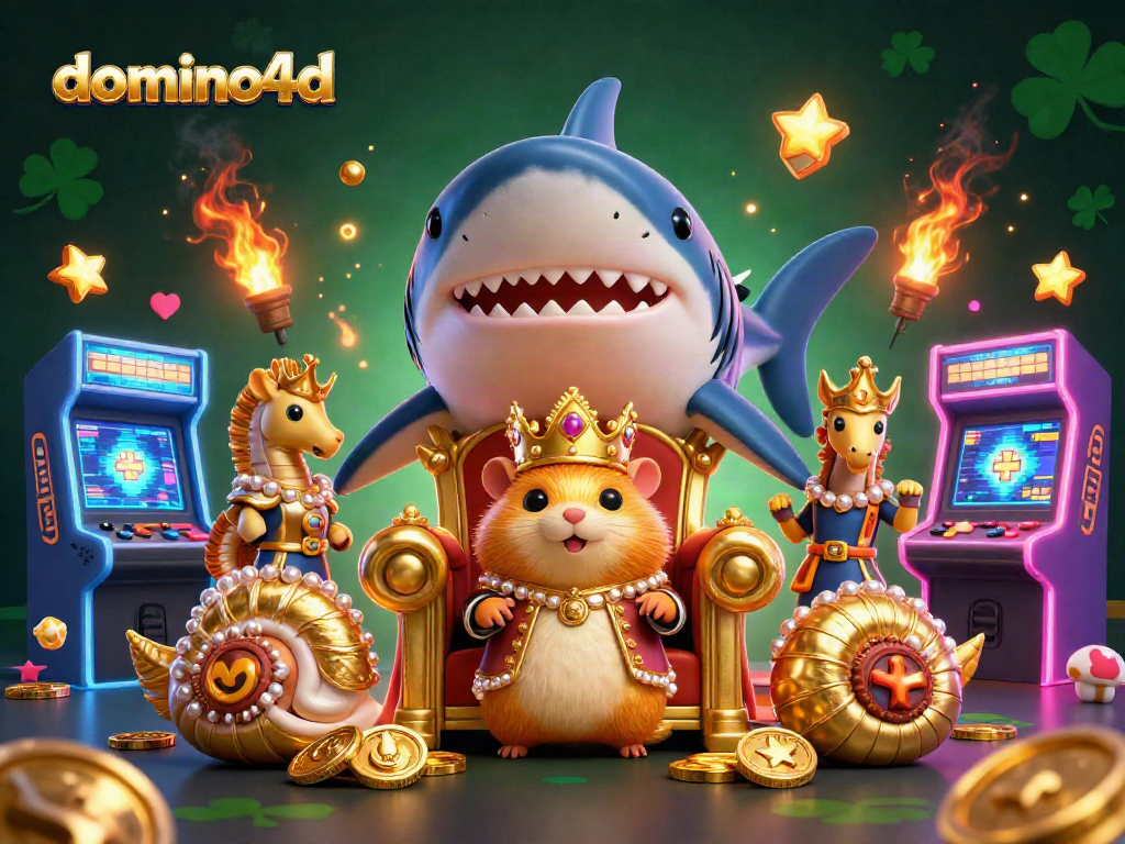 Menangkan hadiah dengan domino4d dalam ilustrasi kartun 3D unik.