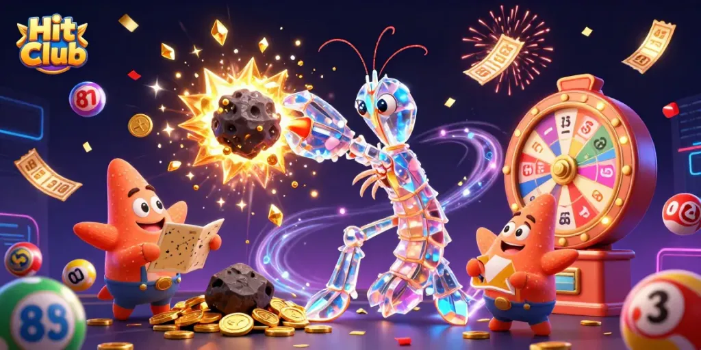 Experience the excitement of Hit Club with an engaging 3D cartoon scene bursting with gambling elements.