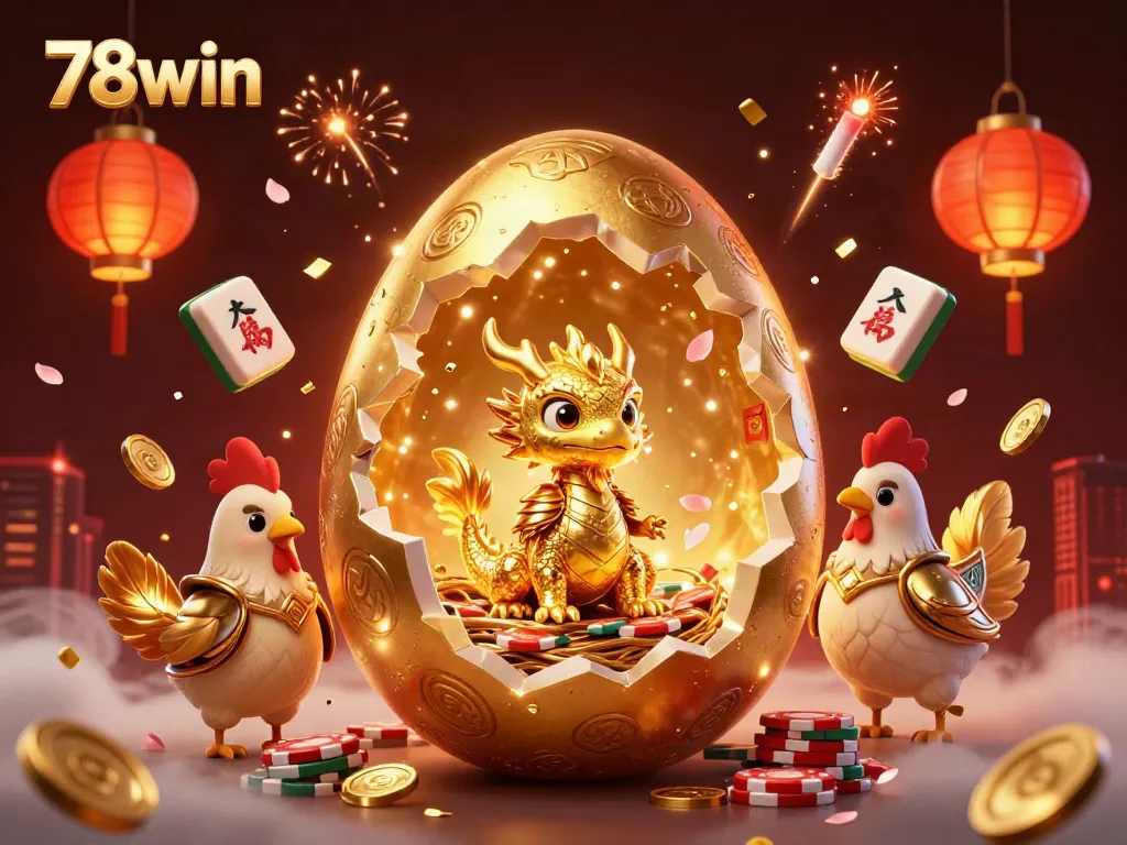 Experience 78win's captivating golden dragon surrounded by vibrant casino elements in a mesmerizing scene.