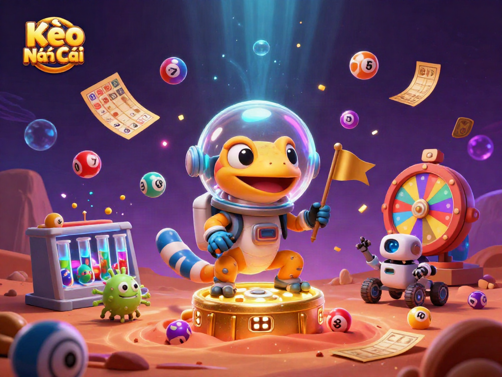 Kèo Nhà Cái showcases thrilling casino adventure with a Martian gecko discovering treasures.