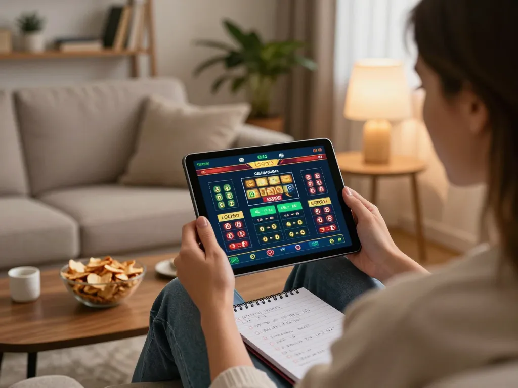 LGO99 user enjoying online gaming experience with a tablet on their stylish sofa