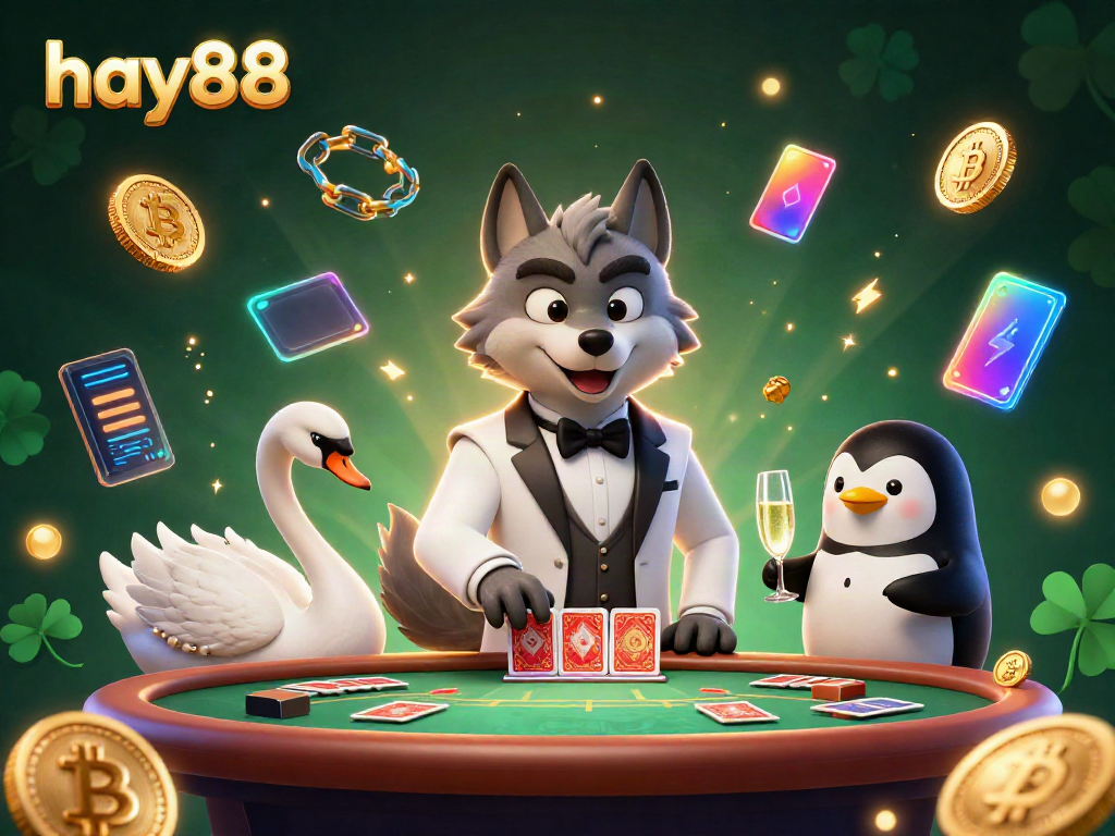 Engage in thrilling baccarat with hay88, presented by stylish characters at a vibrant casino scene.
