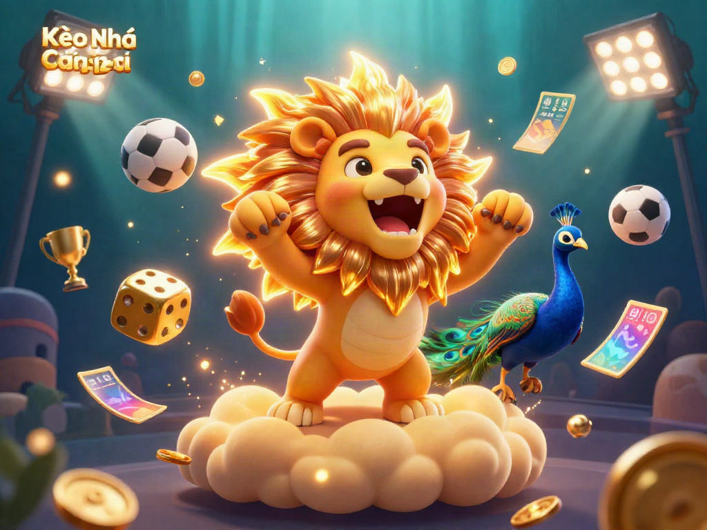 Join the action with Kèo Nhà Cái Pizza in a vibrant casino-themed illustration featuring a roaring sun lion.