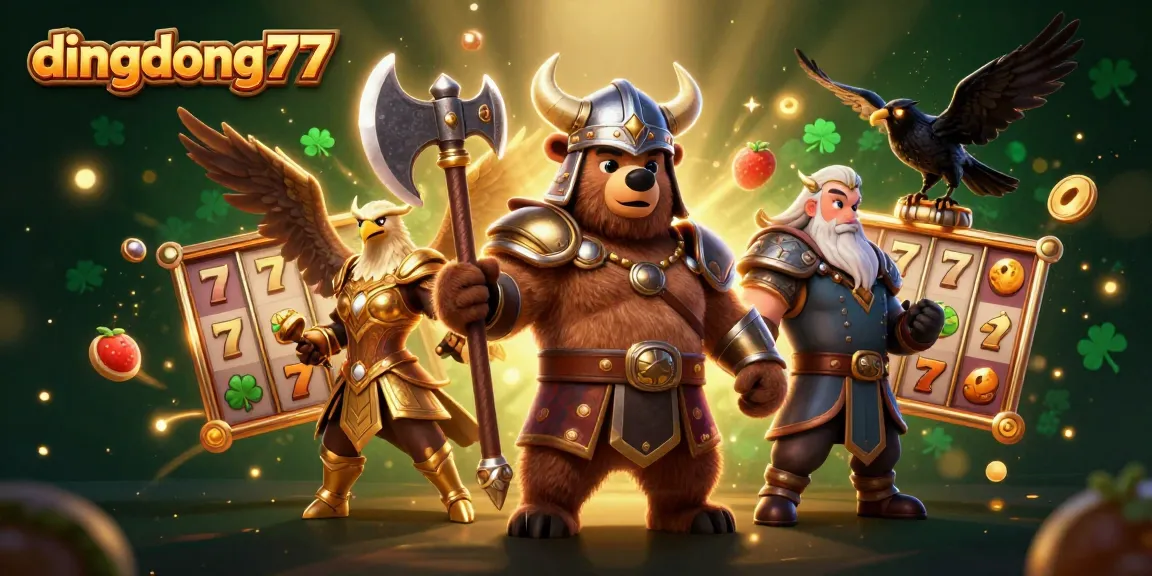Experience thrilling slots with dingdong77 featuring vibrant characters and casino elements in a dynamic scene.