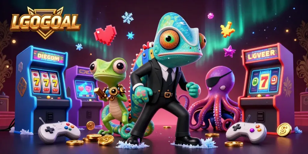 Engage with LGOGOAL's thrilling online casino experience featuring vibrant characters in a dynamic gaming scene.
