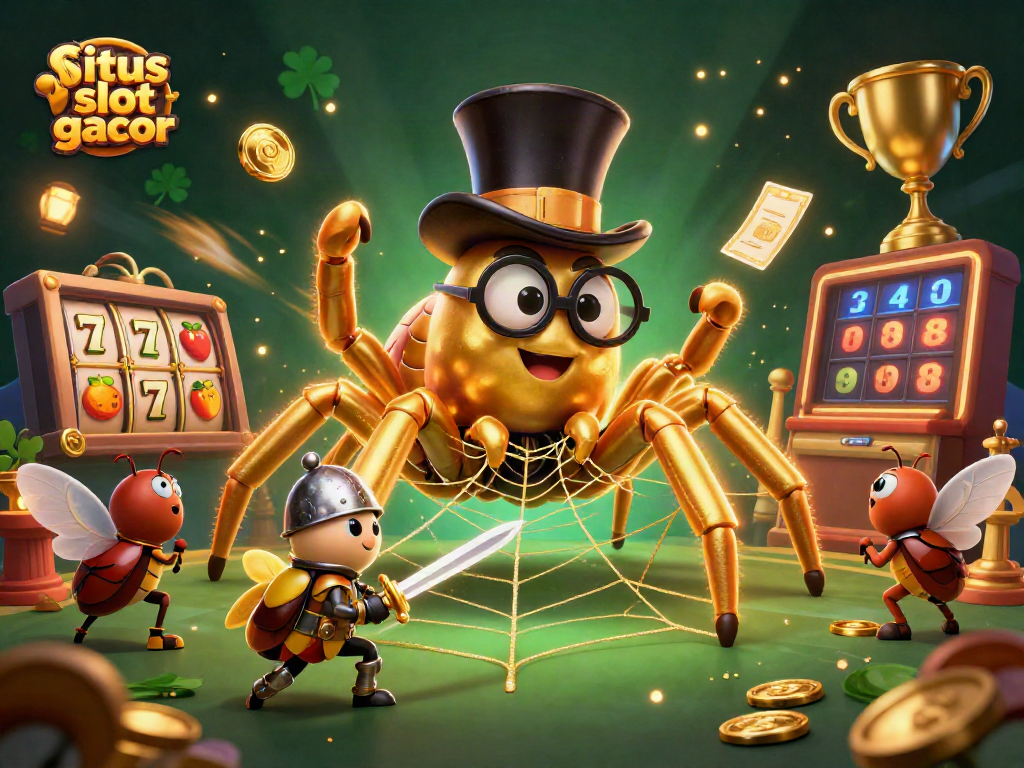 Bermain di situs slot gacor dengan karakter menarik di latar kasino yang penuh warna