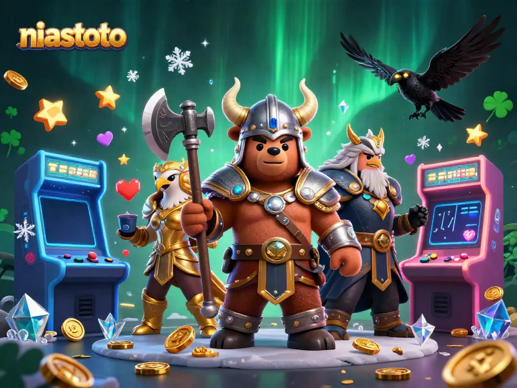 Permainan seru di niastoto dengan beruang Viking, elang Valkyrie, dan elemen permainan kasino.