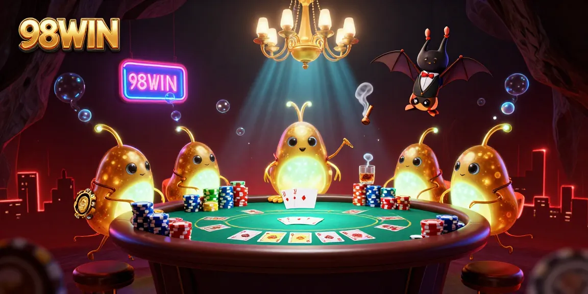 Join the 98WIN casino adventure with glowworms lighting up the cave and poker action.