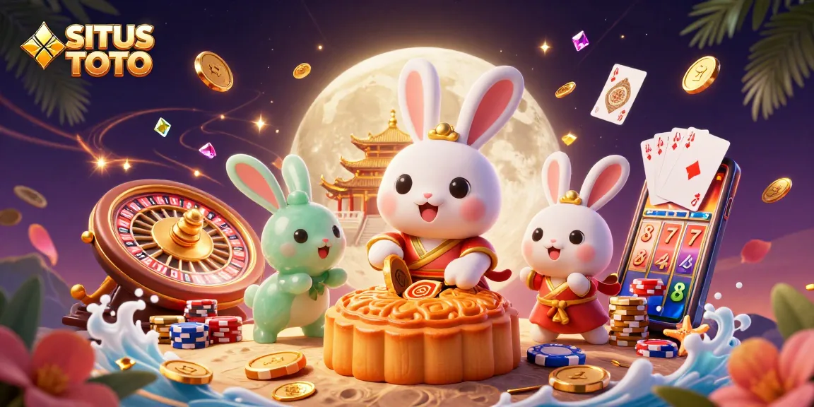 SITUS TOTO menampilkan kelinci bulan 3D bertema judi dengan tumpukan chip poker