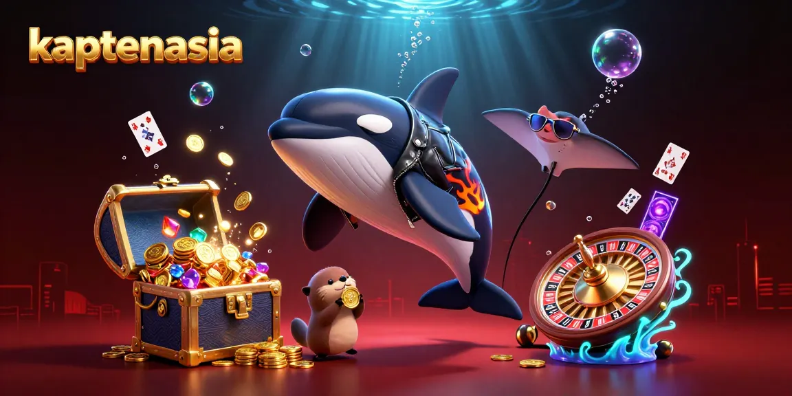Kaptenasia menghadirkan orca, stingray, dan berang-berang laut dengan koin emas di ilustrasi kasino virtual.