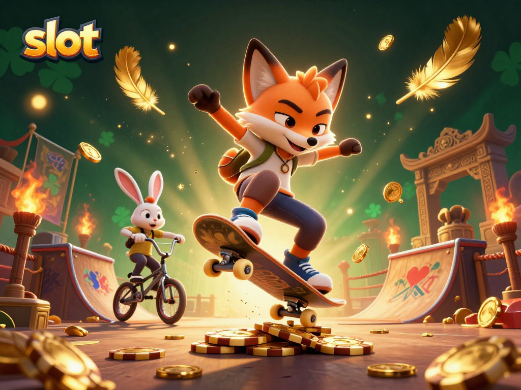 Bermain slot dengan grafis menarik dalam ilustrasi kasino 3D yang penuh warna.