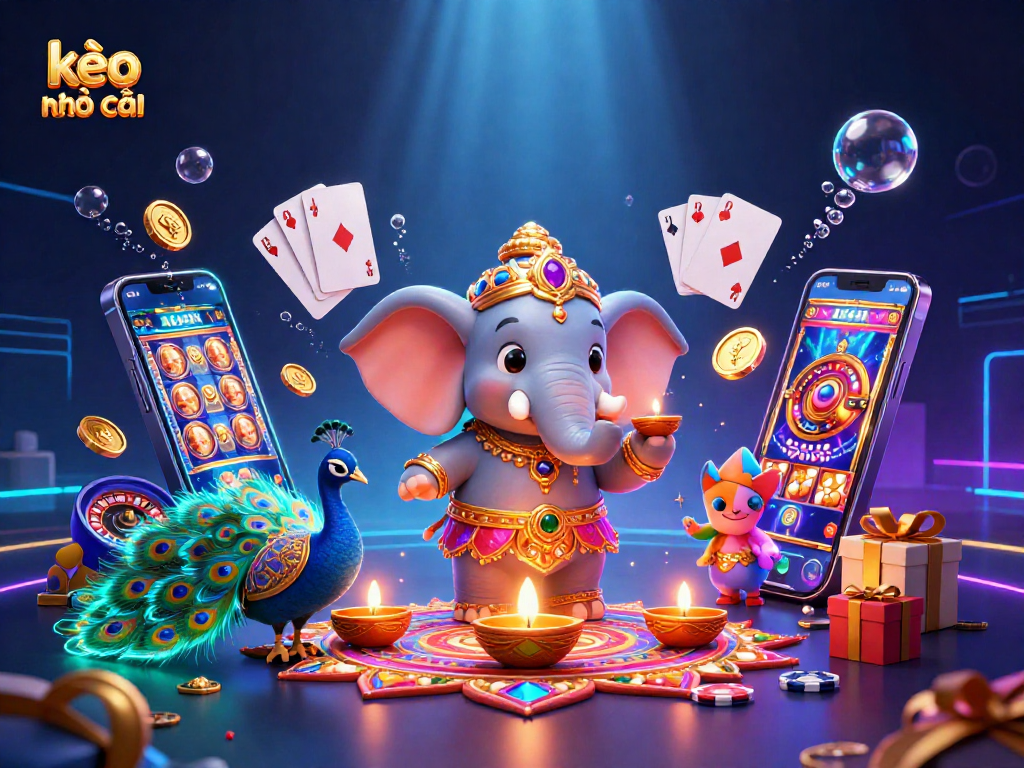 Experience vibrant gaming moments with kèo nhà cái featuring an ornate elephant and festive decorations.