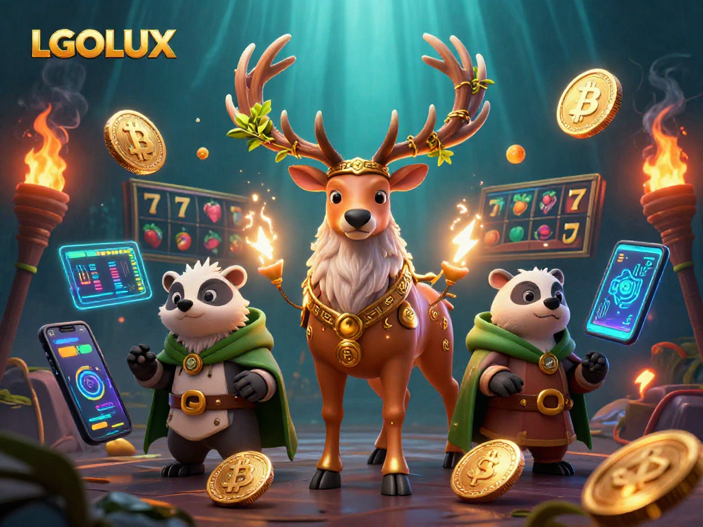 Engage in thrilling crypto gameplay at LGOLUX with vibrant 3D characters and dynamic slot elements.