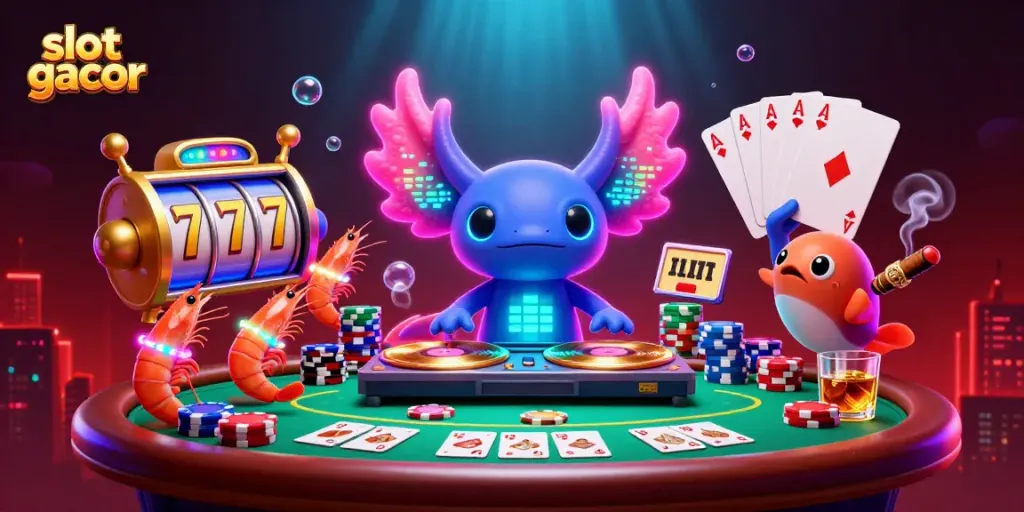 Menangkan permainan dengan slot gacor berwarna-warni dan suasana kasino yang meriah.
