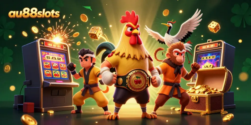 Experience thrilling gameplay at au88slots with a dynamic illustration of casino excitement.