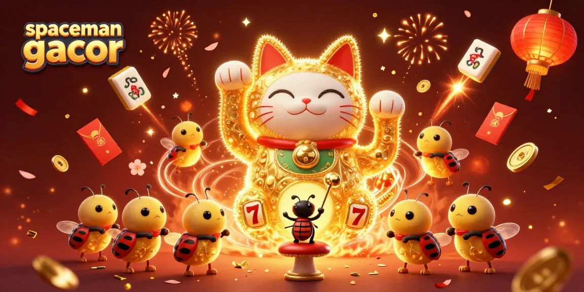 Spaceman gacor menampilkan kucing keberuntungan dengan simbol kasino dan percikan api jackpot yang menarik.