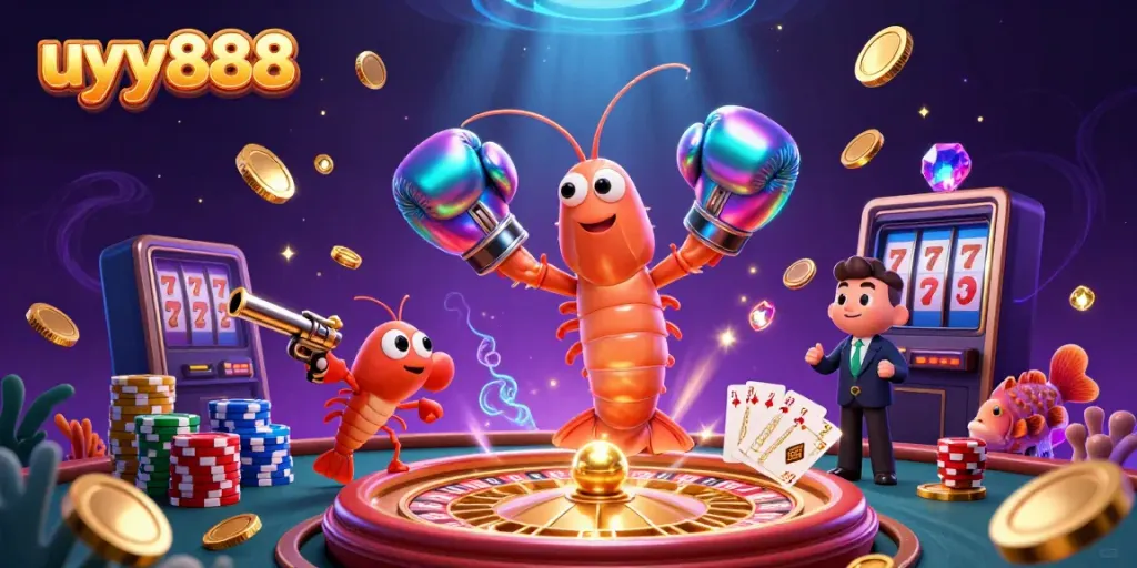 Engaging scene with uyy888 characters enjoying a vibrant casino atmosphere filled with treasures.