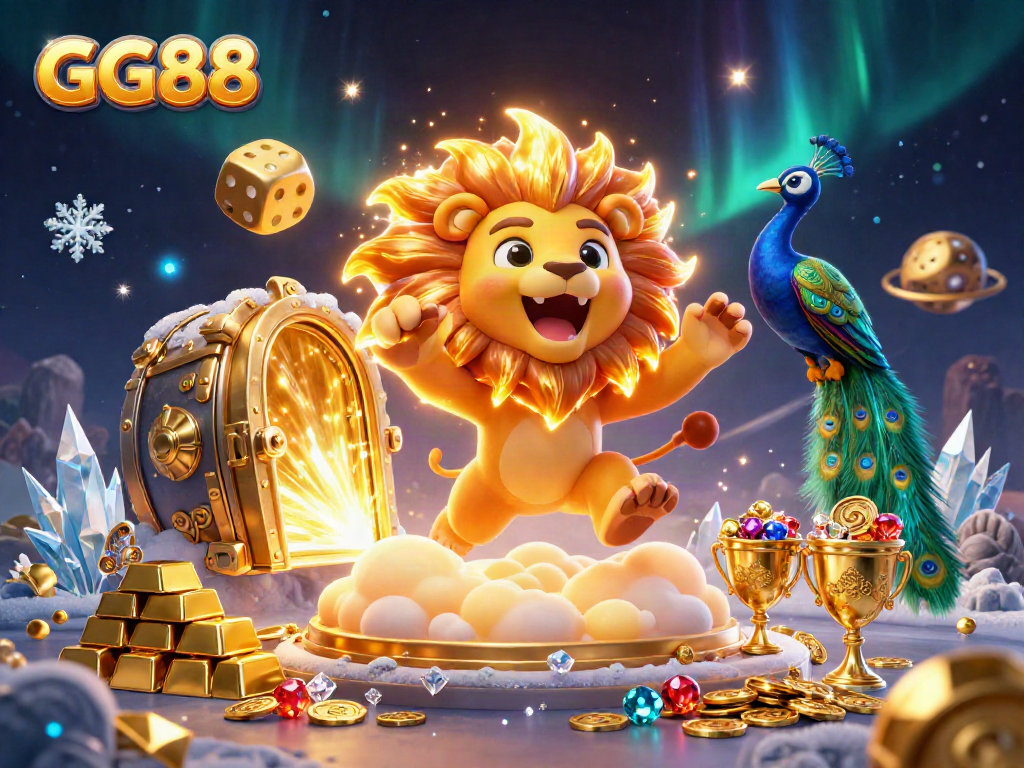 Experience winning strategies with GG88 in this vibrant 3D casino scene featuring iconic elements and gold treasures.