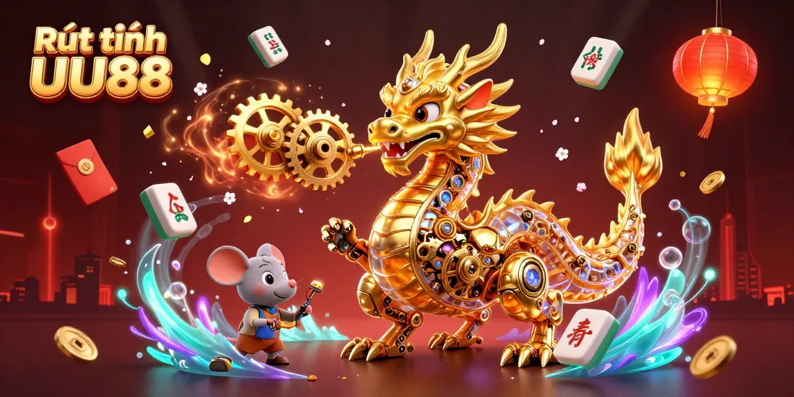 Experience the excitement of Rút tiền UU88 with a vibrant illustration of a golden dragon and engaging casino elements.